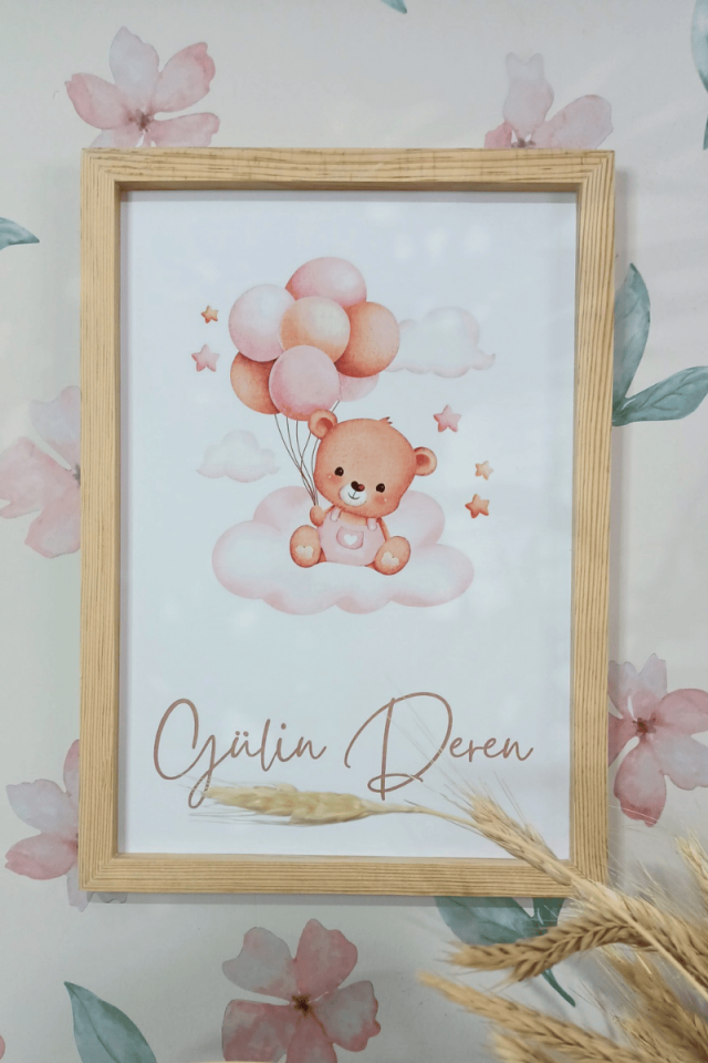 Ayıcık Tasarımlı Kız Bebek Kapı Süsü / Pano