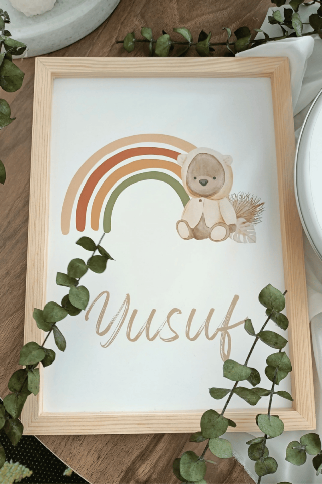 Gökkuşağı - Ayıcık Tasarımlı Bebek Kapı Süsü / Pano