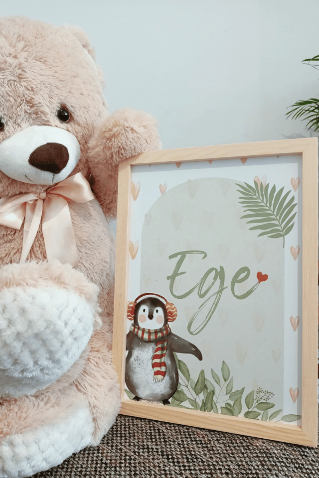 Penguen Tasarımlı Bebek Kapı Süsü / Pano