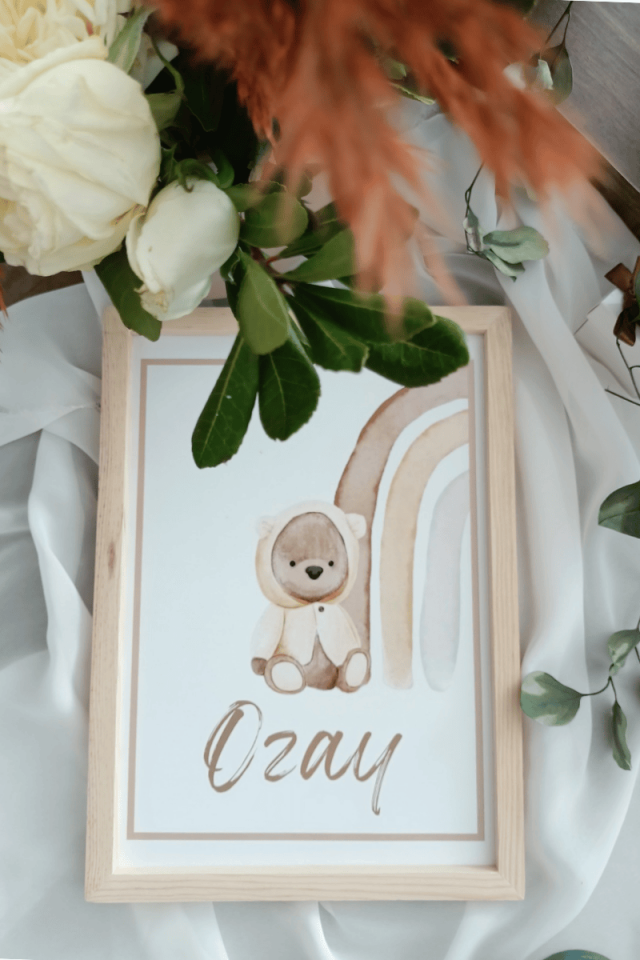 Gökkuşağı - Ayıcık Tasarımlı Bebek Kapı Süsü / Pano