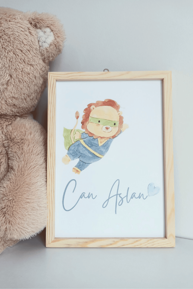 Aslan Tasarımlı Erkek Bebek Kapı Süsü / Pano