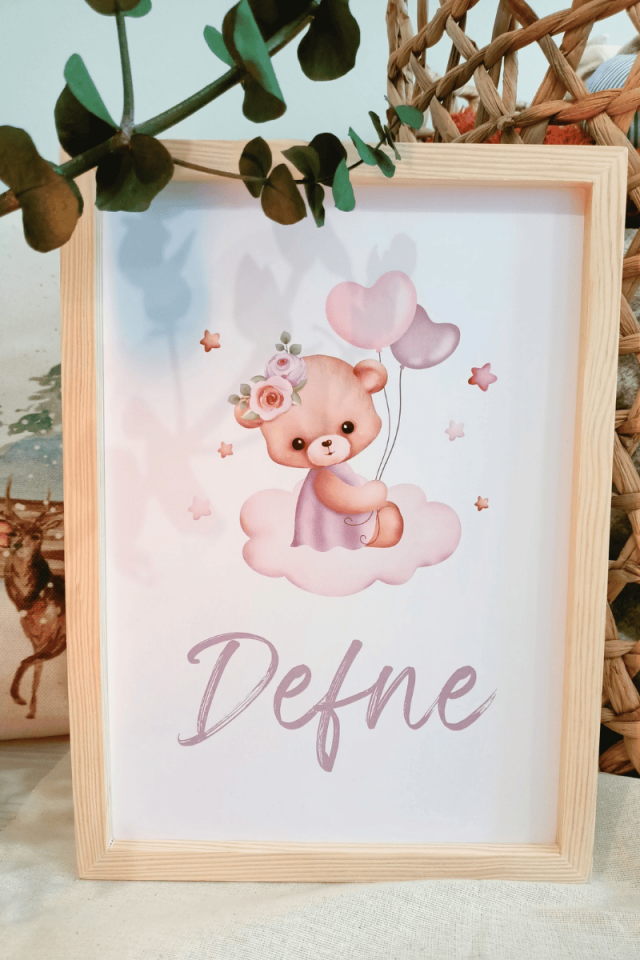 Ayıcık Tasarımlı Kız Bebek Kapı Süsü / Pano