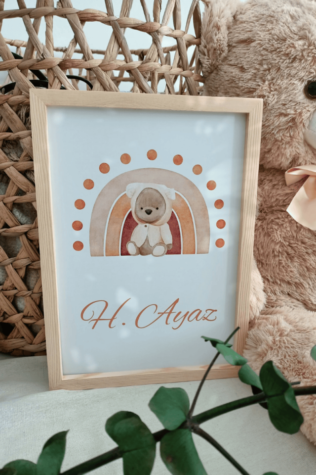 Ayıcık - Gökkuşağı Tasarımlı  Bebek Kapı Süsü / Pano