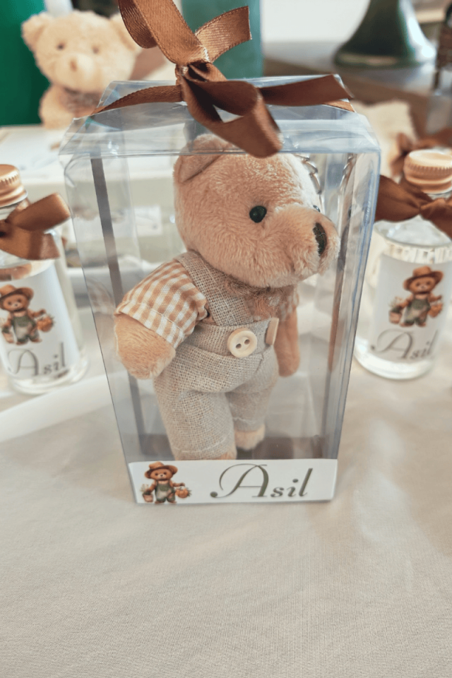 Kutulu Elbiseli Peluş Ayıcık Anahtarlık Erkek Bebek Hediyelik