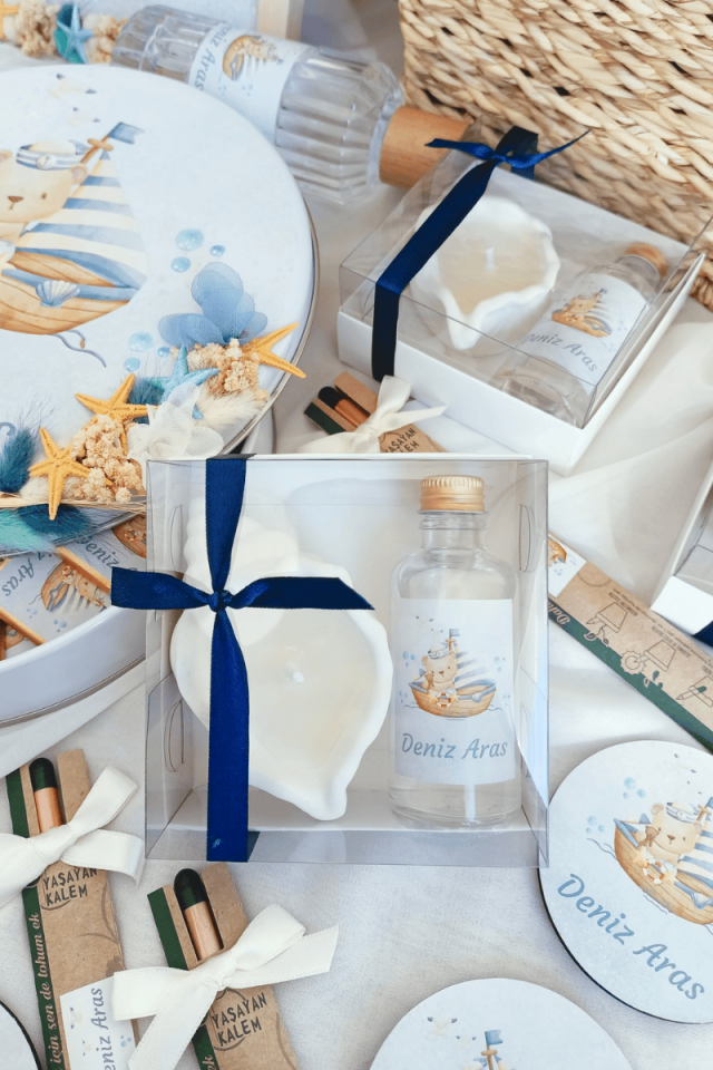 Salyangoz Mum & Cam Şişe Kolanya Kutulu Set Bebek Hediyelik