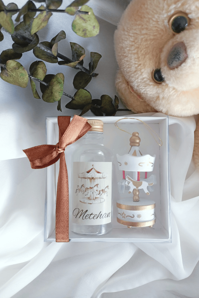 Atlı Karınca & Cam Şişe Kolonya Kutulu Set Erkek Bebek Hediyelik