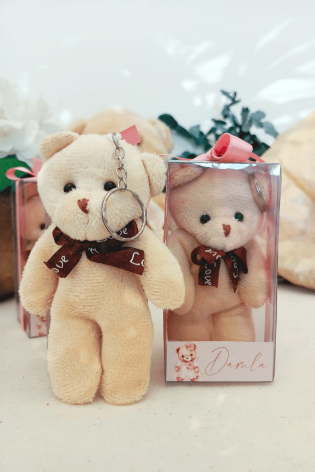 Kutulu Peluş Ayıcık Anahtarlık Kız Bebek Hediyelik