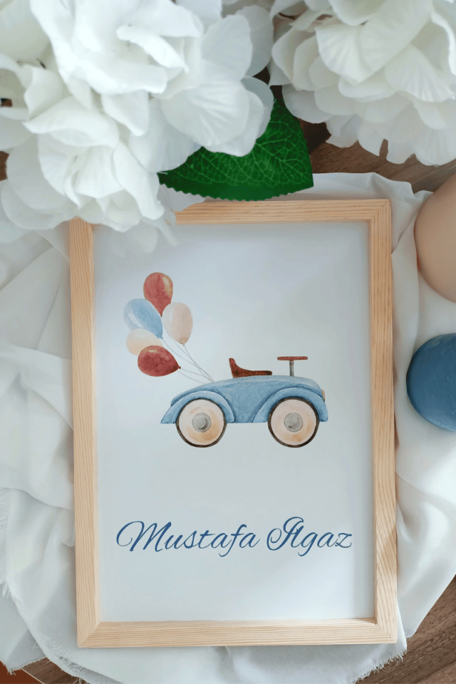Araba Tasarımlı Erkek Bebek Kapı Süsü / Pano