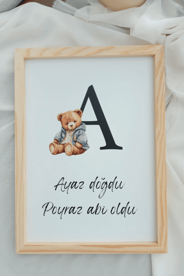 Harfli Ayıcık Tasarımlı Bebek Kapı Süsü / Pano