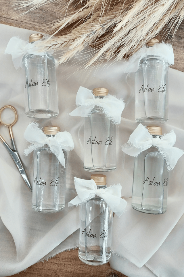 Cam Şişe Kolonya Bebek Hediyelik - Özel Kurdeleli