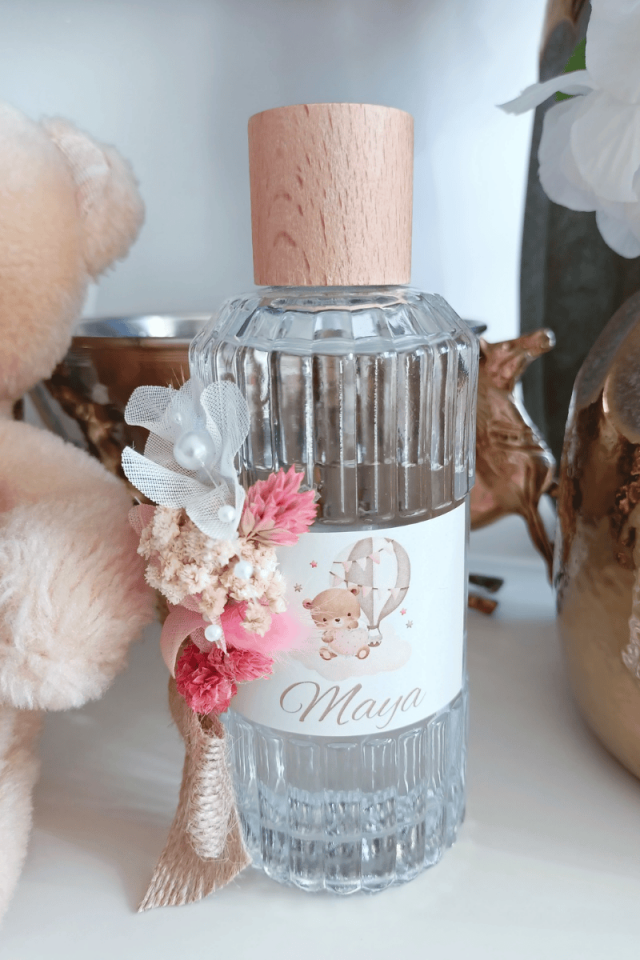 Ayıcık Tasarımlı Çiçek Süslemeli Kız Bebek Büyük Boy İkramlık Kolonya