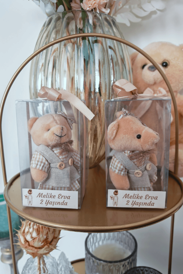 Kutulu Elbiseli Peluş Ayıcık Anahtarlık Kız Bebek Hediyelik