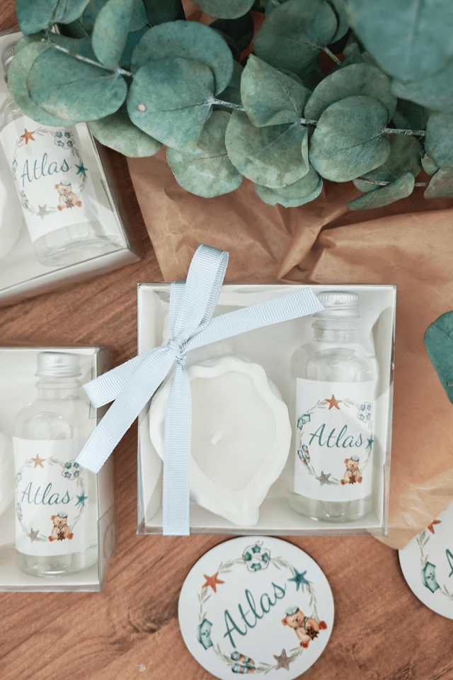 Salyangoz Mum & Cam Şişe Kolanya Kutulu Set Bebek Hediyelik