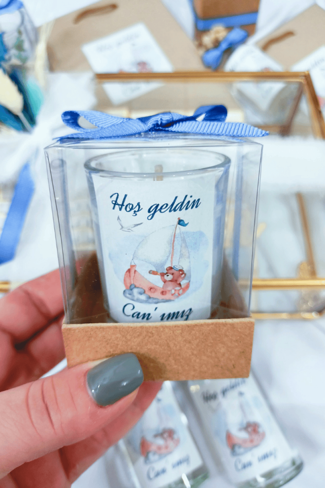 Kutulu Cam Bardak Mum Bebek Hediyelik