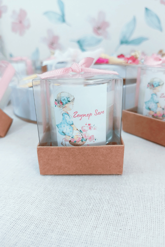 Kutulu Cam Bardak Mum Bebek Hediyelik