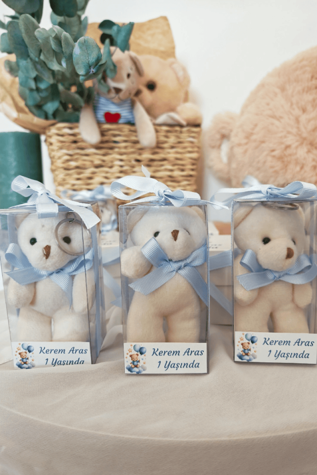 Kutulu Peluş Ayıcık Anahtarlık Erkek Bebek Hediyelik